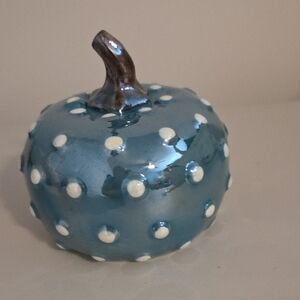 Unique Kirklands Blue Polka Dot Ceramic Pumpkin - NWT